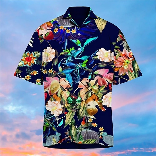 

Homme Chemise Chemise hawaïenne Chemise Camp Chemise graphique Chemise Aloha Floral Col rabattu bleu marine Print Extérieur Plein Air Manche Courte Bouton bas Imprimer Vêtement Tenue Mode Design