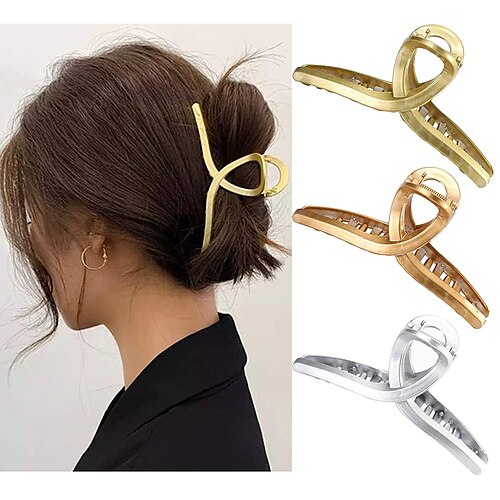 

3 Pcs Metal Claw Hair Jaw Clips Barrettes No Slip Claw Clip Hair Clamp Grips for Women Girls Jaw Clips Clamp Barrettes(Geometric metal(GrayGoldSilver))