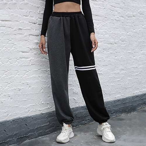 

Women's Sweatpants Joggers Black Mid Waist Casual / Sporty Athleisure Leisure Sports Weekend Side Pockets Micro-elastic Full Length Comfort Color Block S M L XL