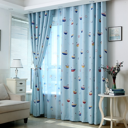 

Two Panel Children's Room Cartoon Style Sailboat Print Blackout Curtains Living Room Bedroom Study Room Insulation Curtain
