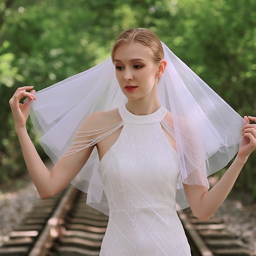 

Two-tier Classic & Timeless / Sparkle & Shine Wedding Veil Elbow Veils with Crystals / Rhinestones Tulle