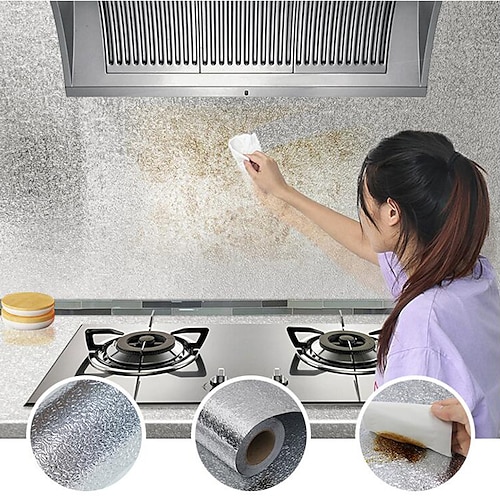 

Kitchen Oil-proof Self Adhesive Stickers Stove Anti-fouling High-temperature Aluminum Foil Wallpaper Cabinet Film Contact Paper