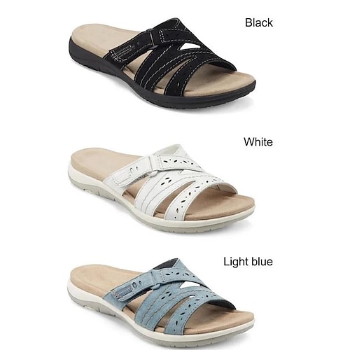 

Women's Sandals Slippers Boho Bohemia Beach Flat Sandals Outdoor Slippers Daily Beach Wedge Heel Classic Casual PU Solid Color Black White Pink