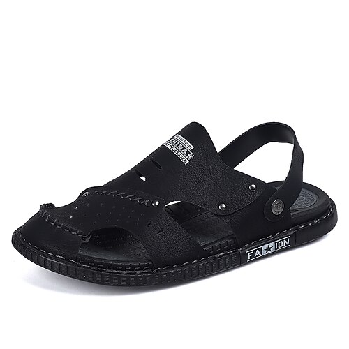 

Men's Sandals Flat Sandals Casual Athletic Walking Shoes PU Black Gray Summer