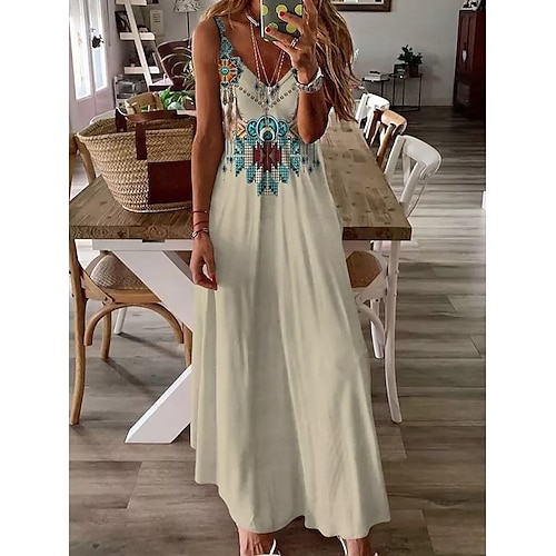 

Per donna Abito casual Abito etnico Abito con bretelline Vestito maxi Bianco Senza maniche Floreale Increspato Primavera Estate A V Elegante 2023 S M L XL XXL 3XL