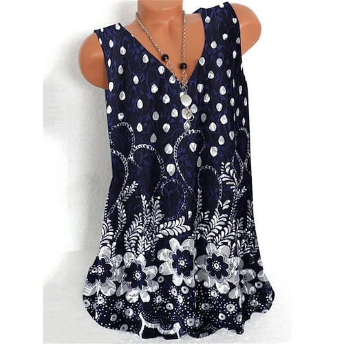 

Damen Tank Top Camis Marineblau Blumen Punkt Bedruckt Ärmellos Täglich Festtage Strassenmode Brautkleider schlicht V Ausschnitt Standard Blume S