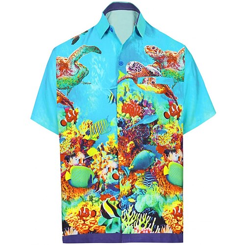 

Men's Shirt Underwater World Turndown Street Casual 3D Button-Down Short Sleeve Tops Casual Fashion Comfortable Beach Sea Blue