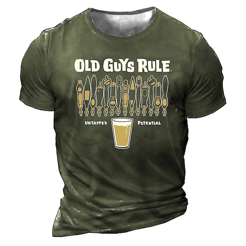 

Men's Unisex T shirt Tee 3D Print Graphic Prints Beer Letter Crew Neck Street Daily Print Short Sleeve Tops Casual Vintage Designer Big and Tall Black Army Green Dark Gray