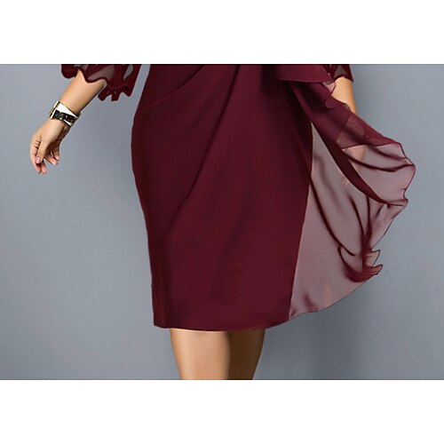 Women's Plus Size Swing Dress Solid Color Crew Neck Ruched 3/4 Length Sleeve Fall Spring Stylish Elegant Prom Dress Midi Dress Formal Party Dress / Print
