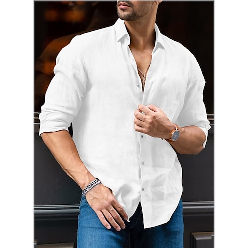 

Men's Shirt Solid Color Turndown Street Casual Button-Down Long Sleeve Tops Casual Fashion Breathable Comfortable Beige