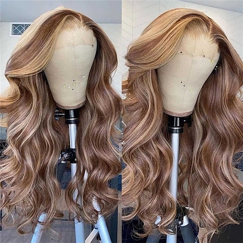 

Body Wave 13x4 Honey Blonde Highlight Piano Color Lace Front Human Hair Wigs for Black Women 10A Virgin Hair 13x4 Lace Front Wig Pre Plucked with Baby Hair 150% Density 8-30 Inch