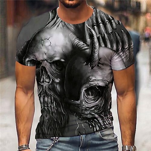 

Men's Unisex T shirt Tee 3D Print Graphic Prints Skull Crew Neck Street Daily Print Short Sleeve Tops Casual Designer Big and Tall Sports Dark Gray