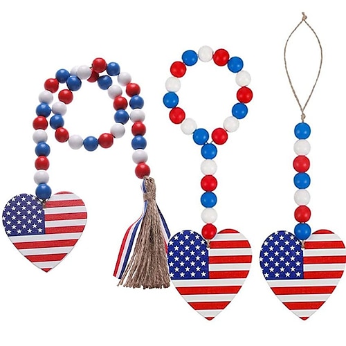 

American Flag Napkin Rings Independence Day Wood Beads Patriotic Party Dining Table Decoration for 4th of July Dinner Weddings Parties Home Decor