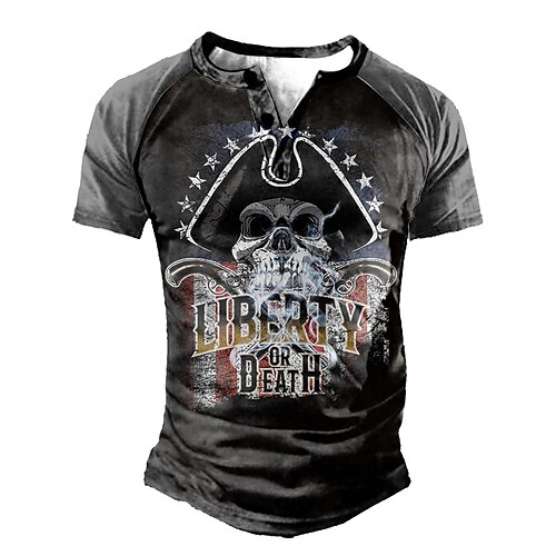 

Men's Henley Shirt Tee T shirt Tee 3D Print Graphic Color Block Skull Plus Size Henley Daily Sports Patchwork Button-Down Short Sleeve Tops Basic Casual Classic Designer Dark Gray