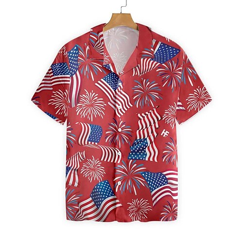 

Men's Shirt National Flag Turndown Red Street Casual Short Sleeve 3D Button-Down Clothing Apparel Fashion Casual Comfortable Beach