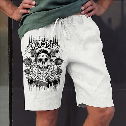 

Men's Stylish Designer Straight Shorts Elastic Waist Print Short Pants Sports Outdoor Daily Graphic Prints Skull Cotton Blend Comfort Breathable Mid Waist White S M L XL XXL / Summer / Beach
