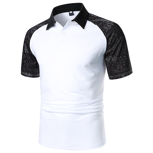 

Men's Golf Shirt Dress Shirt Casual Shirt Shirt Print Geometry Button Down Collar Casual Daily Color Block Button-Down Short Sleeve Tops Simple Color Block Casual Fashion White