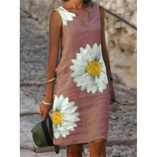 

Women's Shift Dress Midi Dress Green Blue Purple Sleeveless Print Spring Summer V Neck Loose Fit 2022 S M L XL XXL 3XL