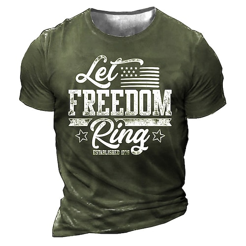 

Men's Unisex T shirt 3D Print Graphic Prints National Flag Letter Crew Neck Street Daily Print Short Sleeve Tops Casual Designer Big and Tall Sports Black Army Green Dark Gray