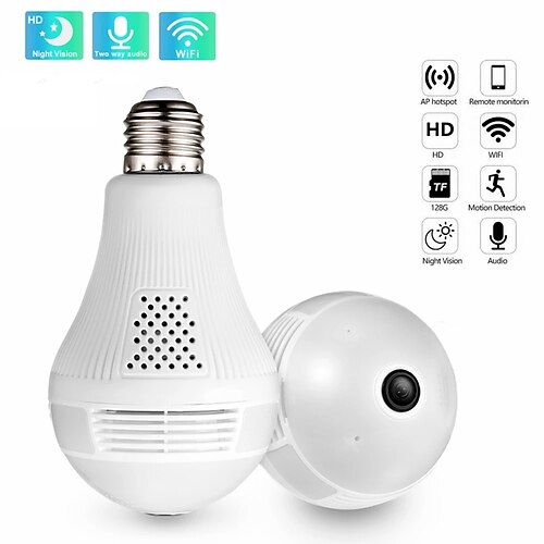 

IP Camera 720P Bulb WIFI Remote Access Night Vision Indoor Apartment Support 128 GB