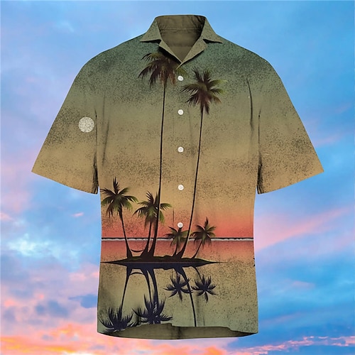 

Homme Chemise Chemise hawaïenne Chemise Camp Chemise graphique Chemise Aloha Cocotier Paysage Col rabattu Kaki Print Extérieur Plein Air Manche Courte Bouton bas Imprimer Vêtement Tenue Mode Design