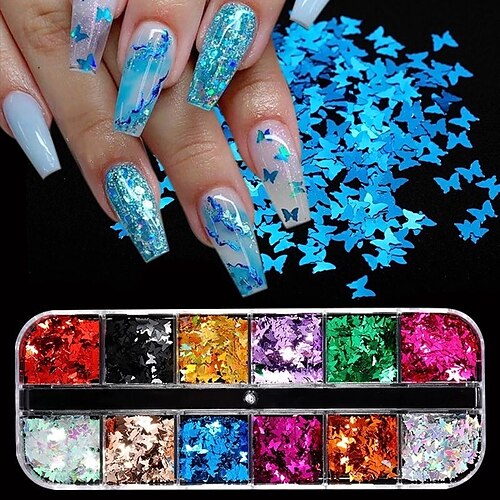 

Holographic Butterfly Laser Symphony Butterfly Sequins Colorful Sequins Manicure Heart Multi Shape Nail Art Decoration 6/12 Grid