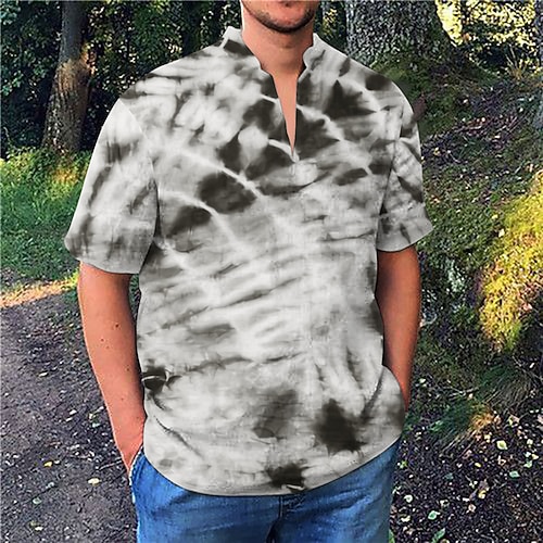 

Men's Shirt Print Tie Dye V Neck Street Casual Print Short Sleeve Tops Casual Fashion Designer Breathable Gray