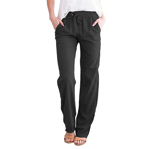 

Women's Loungewear Bottom Nighty Pure Color Comfort Home Cotton Long Pant Pocket Spring Summer Green White