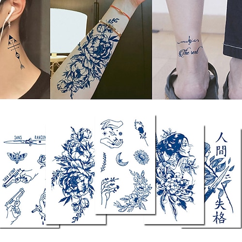 

5Pcs Wholesales Juice Ink Lasting Temporary Tattoo Dragon Snake Bear Body Art Waterproof Sticker Man Tatoo Arm Star Rose Women