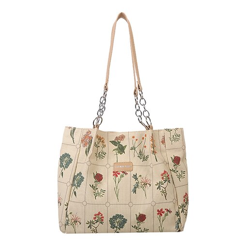 

Women's Work Bag Tote Canvas Zipper Floral Print Daily Going out Black Beige