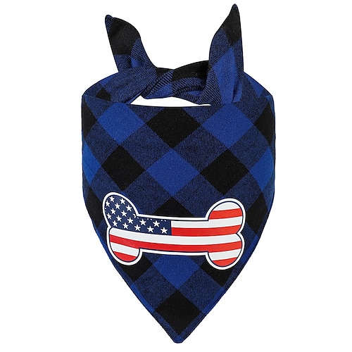 

Dog Bandanas 4th of July Decoration Dog Cat Dog Scarf Plaid Flag Fashion Leisure Sports Casual / Daily Dog Clothes Puppy Clothes Dog Outfits Soft Dark Blue Costume for Girl and Boy Dog Cloth L