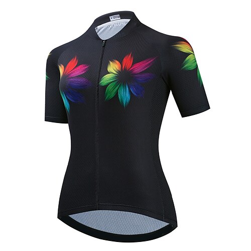 

21Grams Women's Cycling Jersey Short Sleeve Bike Top with 3 Rear Pockets Mountain Bike MTB Road Bike Cycling Breathable Quick Dry Moisture Wicking Reflective Strips Black Floral Botanical Polyester