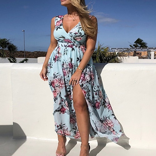 

Women's Casual Dress Swing Dress Floral Dress Long Dress Maxi Dress Green Purple Pink Sleeveless Floral Backless Spring Summer V Neck 2022 S M L XL XXL