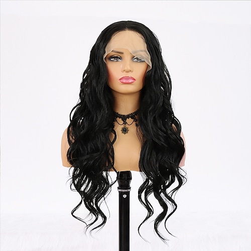 

Natural Black Lace Front Wigs for Black Women Long Wavy Realistic Hairline 180% Density Synthetic Wig with Baby Hair Glueless