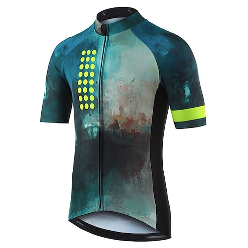 

21Grams Men's Cycling Jersey Short Sleeve Bike Top with 3 Rear Pockets Mountain Bike MTB Road Bike Cycling Breathable Quick Dry Moisture Wicking Reflective Strips Dark Green Dot Graffiti Polyester