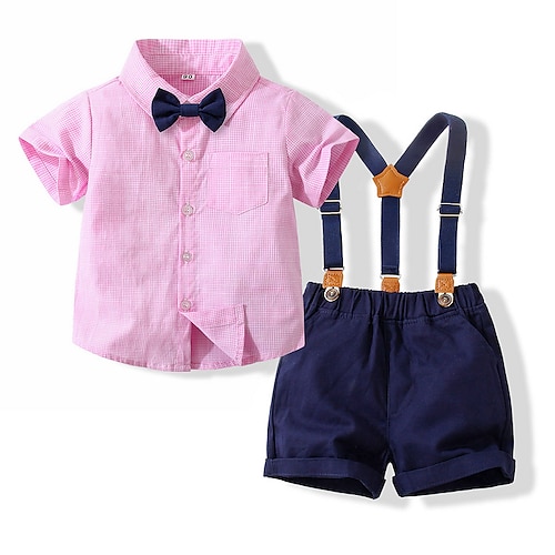 

2 pezzi Bambino (1-4 anni) Da ragazzo Camicia e pantaloncini Completo Vestito A quadri Manica corta Cotone Impostare Compleanno Gentile Stile preppy Estate 1-5 anni Rosa