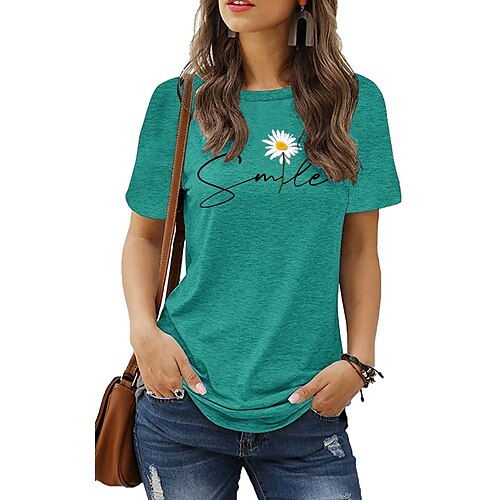 

Women's T shirt Basic Print Flower / Floral Animals Round Neck T-shirt Sleeve Stard Summer Blue Dark Red Dark Pink Dark Green Dark Gray