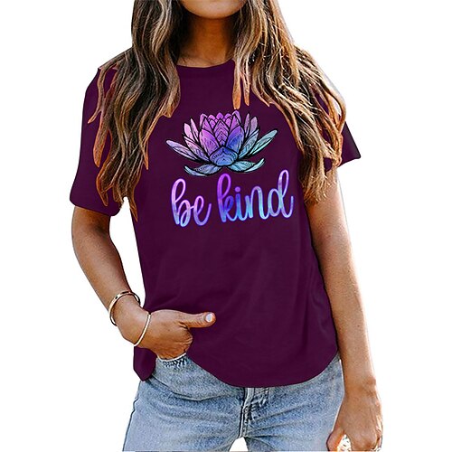 

Women's T shirt Basic Print Flower / Floral Basic Round Neck T-shirt Sleeve Stard Summer White Black Blue Dark Red Yellow