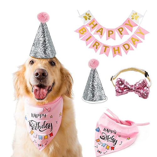 

Dog Birthday Outfit Girl, Dog Birthday Bandana Girl Tutu Skirt Birthday Number Crown Hat Bowtie Happy Birthday Banner for Pet Puppy Dog Birthday Party Supplies (Pink)