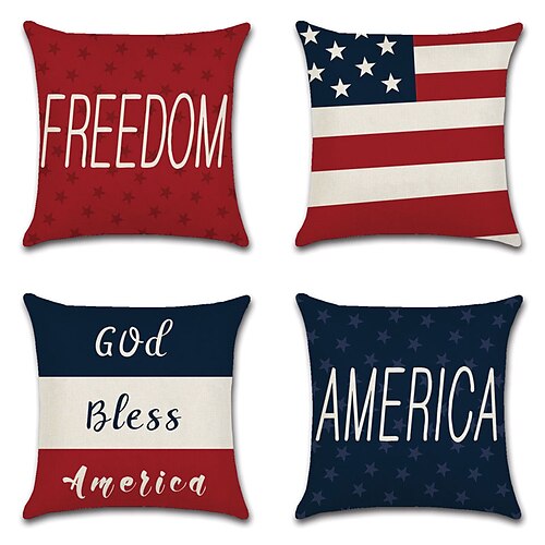 

Independence Day Double Side Cushion Cover 4PC Soft Decorative Square Throw Pillow Cover Cushion Case Pillowcase for Sofa Bedroom Superior Quality Machine Washable