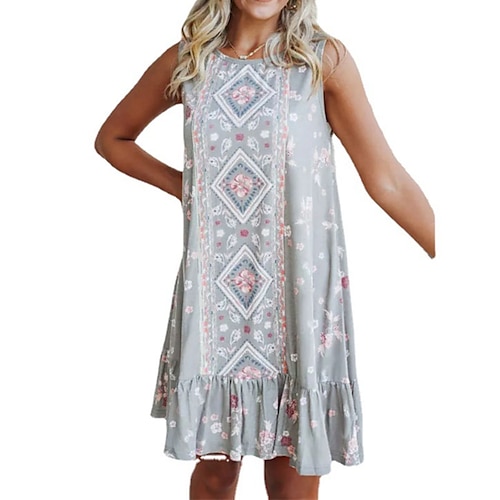 

Mujer Vestido informal Vestido de cambio Gris Sin Mangas Floral Volante Primavera Verano Cuello Barco Fin de semana 2022 S M L XL XXL 3XL