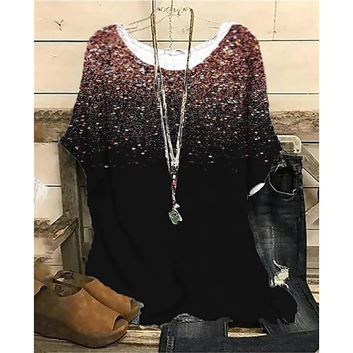 

Women's Plus Size Tops Blouse Shirt Color Gradient Print Short Sleeve Crewneck Streetwear Daily Sports Cotton Spandex Jersey Spring Summer Green Blue