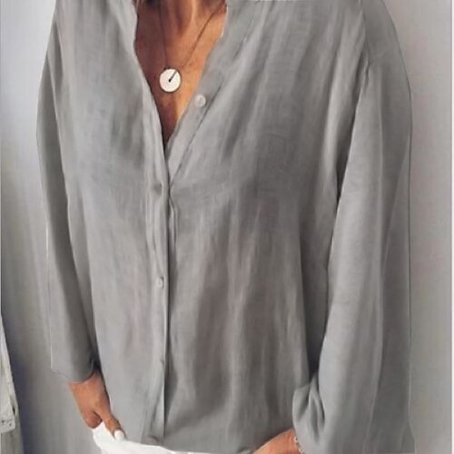 

Women's Blouse Plain Casual Daily Holiday Blouse Shirt Long Sleeve V Neck Basic Green Black Blue S