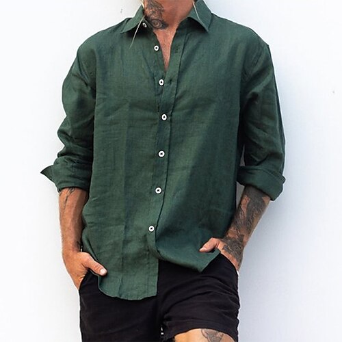 

Men's Shirt Solid Color Turndown Street Casual Button-Down Long Sleeve Tops Casual Fashion Breathable Comfortable Green