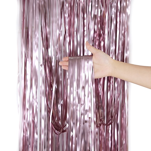 

3.3ft x 6.5ft Shimmer Streamers Metallic Tinsel Foil Fringe Curtain for Birthday Party Baby Shower Photo Booth Backdrop Graduation Wedding Decoration (Pink)