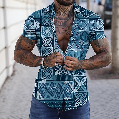 

Men's Shirt Print Floral Turndown Street Casual Button-Down Print Short Sleeve Tops Casual Fashion Designer Breathable Blue