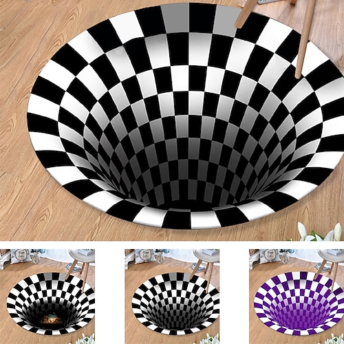 

Round Vortex 3D Illusion Carpet, Anti-Slip Carpet, Vortex Illusion Rug, 3D Visual Pattern Area Rug, Grid Hearth Rugs, 3D Effect Door Mat