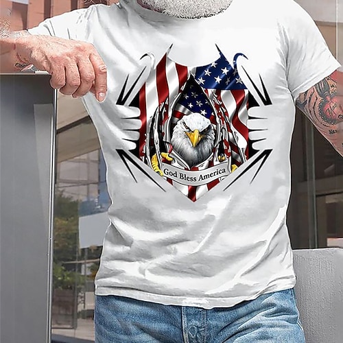 

Men's T shirt Hot Stamping Graphic National Flag Crew Neck Casual Daily Print Short Sleeve Tops Fashion Vintage Designer Big and Tall White
