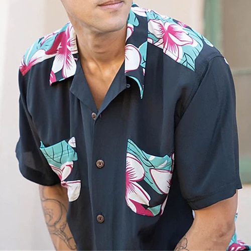 

Men's Shirt Graphic Prints Turndown Street Casual Button-Down Short Sleeve Tops Casual Fashion Comfortable Beach Black