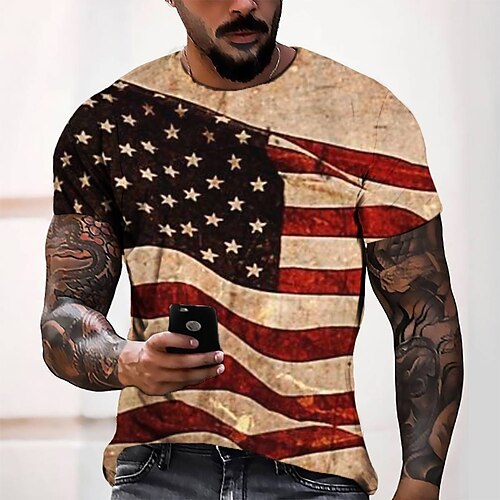 

Men's Tee T shirt Tee 3D Print Graphic Round Neck Casual Daily 3D Print Short Sleeve Tops Fashion Designer Cool Comfortable Beige